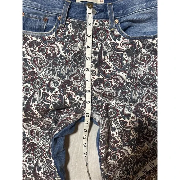 Levi’s Wedgie Straight  Jeans Patched  Paisley Button Fly Womens 26 - Picture 6 of 10